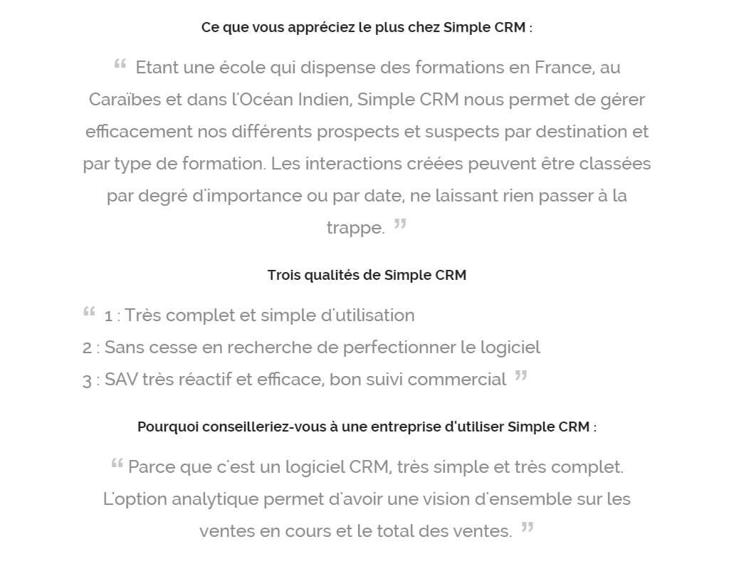 Avis Simple CRM par EMCM