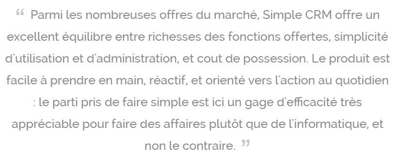Avis Simple CRM par SCAD